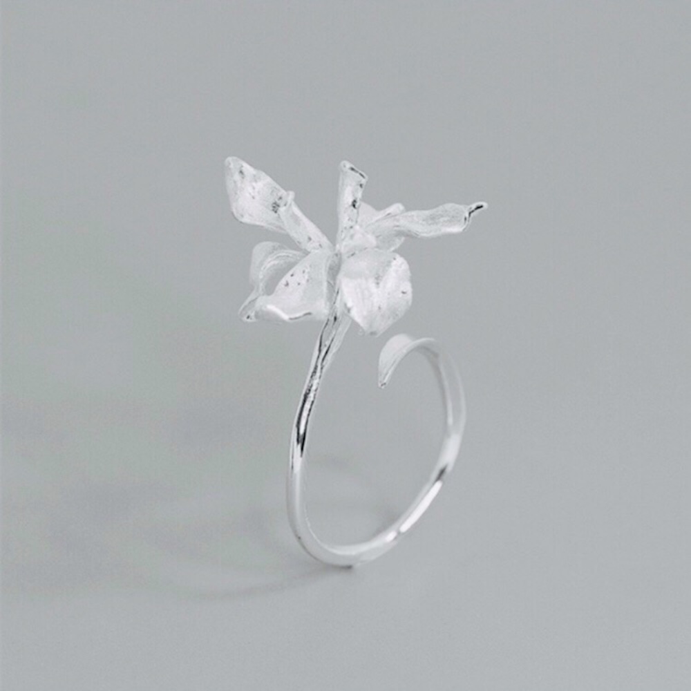 Delicate Iris Flower Sterling Silver Open Ring - Minimalist Women's Jewelry 925